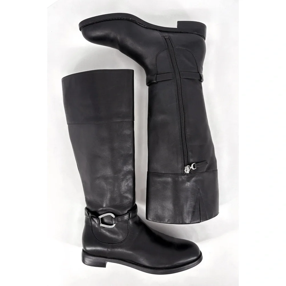 RALPH LAUREN Harlee Tall Black Leather Riding Boots Equestrian Knee High 6
